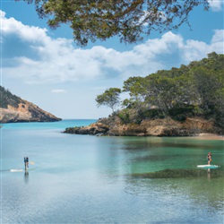 Ontdek het paradijs op Ibiza: Stand-up Paddle Boarding in de prachtige baai van Cala Tarida